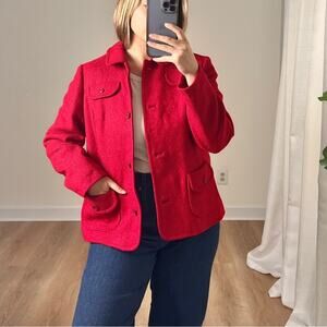 Vintage 70s Pendleton Red Wool Blazer Jacket Med 16 Preppy Retro Holiday